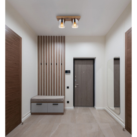 Stropné svietidlo, MDF, vzhľad tmavého dreva, dymové farebné sklo, číry gradient, DxŠxV: 410x160x180 9