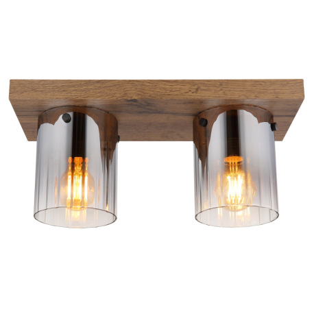 Stropné svietidlo, MDF, vzhľad tmavého dreva, dymové farebné sklo, číry gradient, DxŠxV: 410x160x180 11