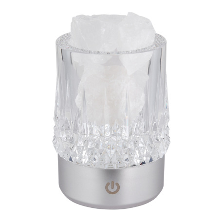 Stolová lampa, matný strieborný plast, priehľadný plast s krištáľovým efektom, biele ozdobné kamene, 4