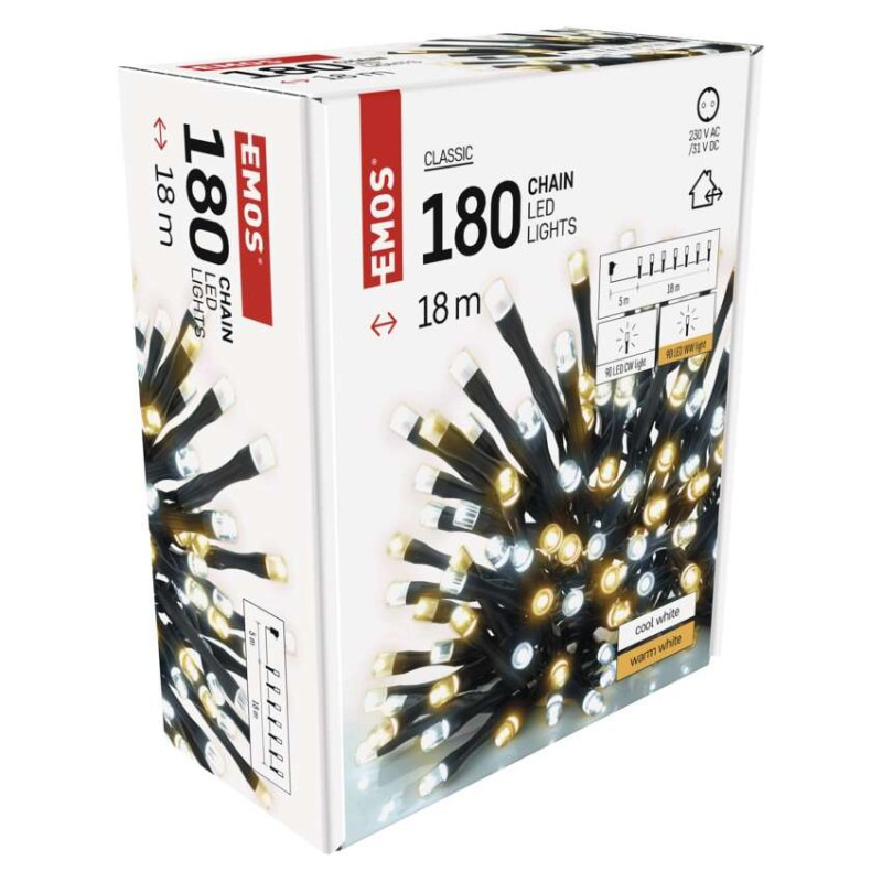 LED vianočná reťaz, 18 m, vonkajšia aj vnútorná, teplá/studená biela, časovač 8