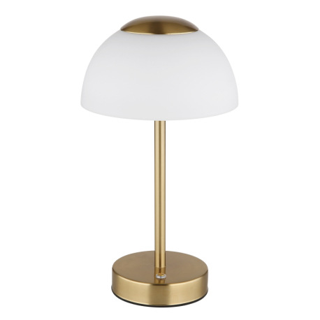 Nabíjateľná stolová lampa, kov mosadz matná, sklo biele, dotykové zapnutie/vypnutie, plynulá regulác 12