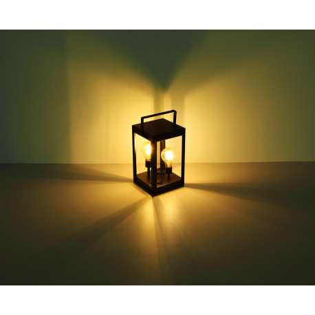 Solárne svietidlo, kov čierny, plast jantár, lampáš s dvomi žiarovkami Edison, IP44, vypínač, akumul 17