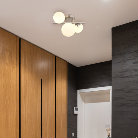 Stropné svietidlo, nikel, sklo biele, DxŠxV: 280x210x190mm, sklo ø: 2x10cm, 1x12cm, vrátane žiarovie 1