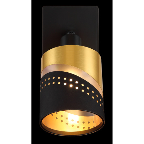 Nástenné svietidlo, kov čierny, textil čierny, plast zlatej farby, kolískový vypínač na výrobku, ŠxV 15