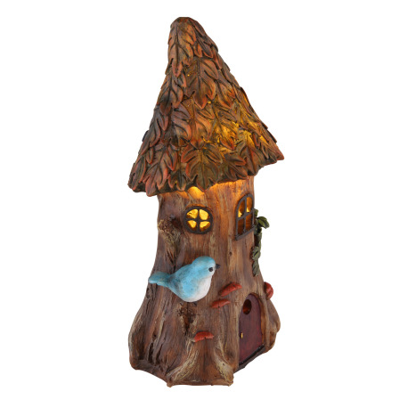 Solárne svietidlo, plast hnedý a zelený, domček z kmeňa stromu, IP44, vypínač, akumlátor V40H 40mAh