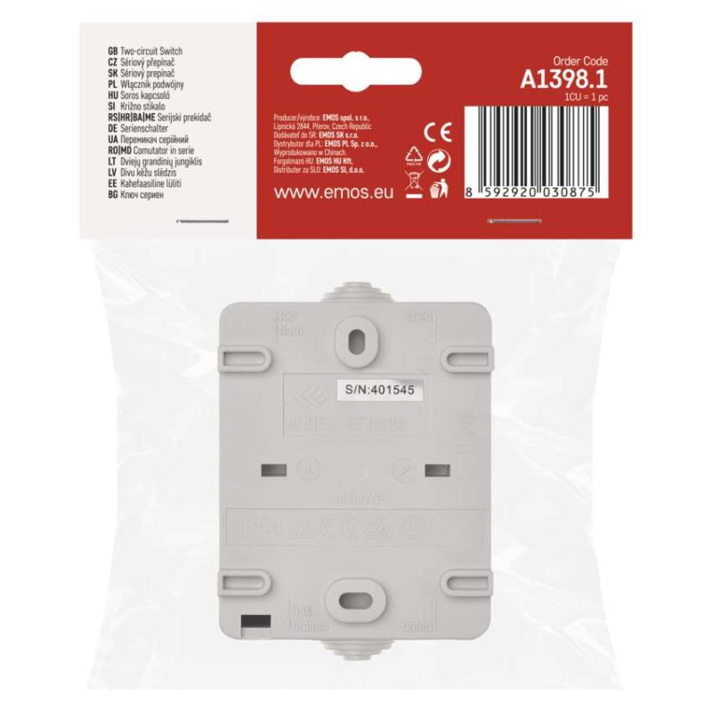 Vypínač nástenný č. 5 IP54, 2 tlačidlá 4