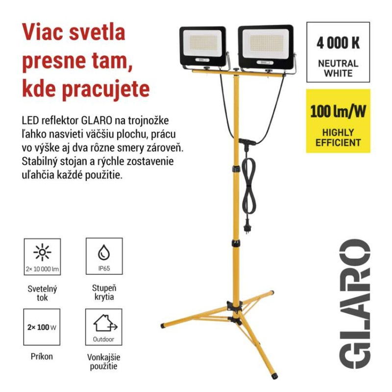 LED reflektor GLARO, 2×100W + trojnožka, neutrálna biela 4