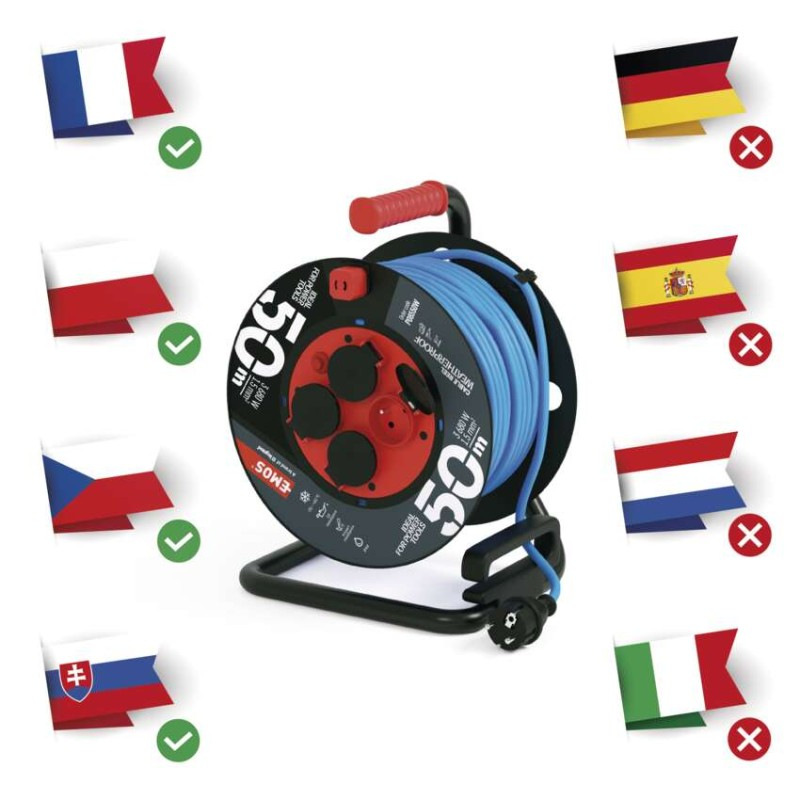 Špeciálny predlžovací kábel na bubne 50 m / 4 zásuvky / PVC / 230 V / 1,5 mm2 5