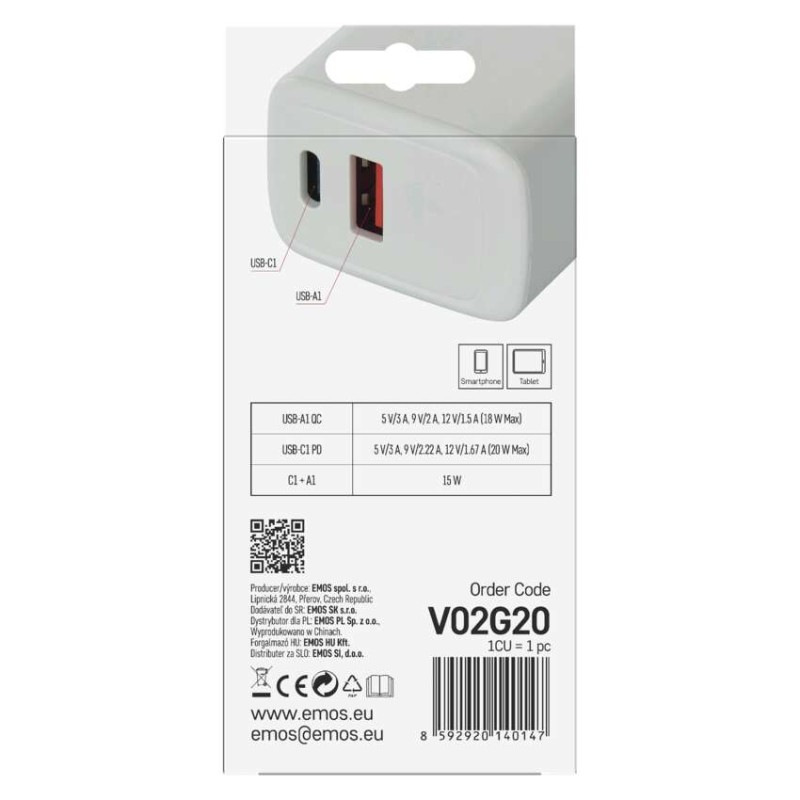 Univerzálny USB adaptér GaN do siete PD 20 W max. 8