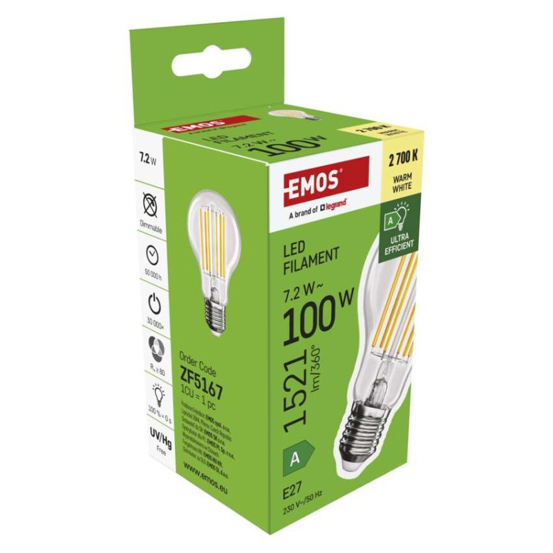 LED žiarovka Filament A60 A CLASS / E27 / 7,2 W (100 W) / 1521 lm / teplá biela 14