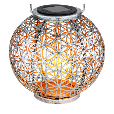 Solárne svietidlo, kov strieborný antik, vzor kvet života, na zavesenie alebo na státie, IP44, akumu 8