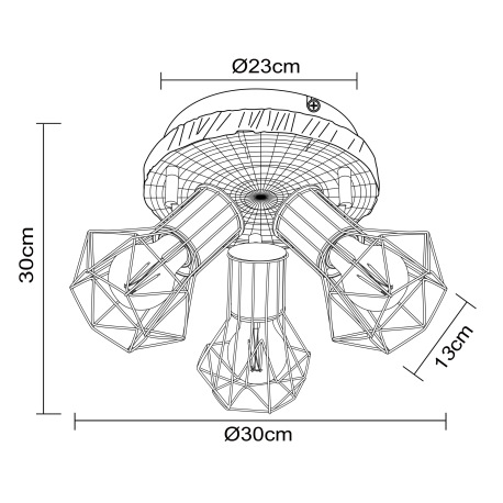 Stropné svietidlo, kov čierny, plast vzhľad dreva, kovová mriežka, ø: 300mm, V:300mm, bez žiaroviek 18
