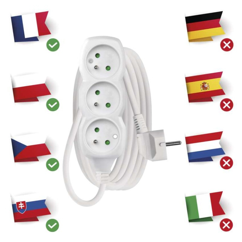 Predlžovací kábel 3 m / 3 zásuvky / biely / PVC / 1,5 mm2 1