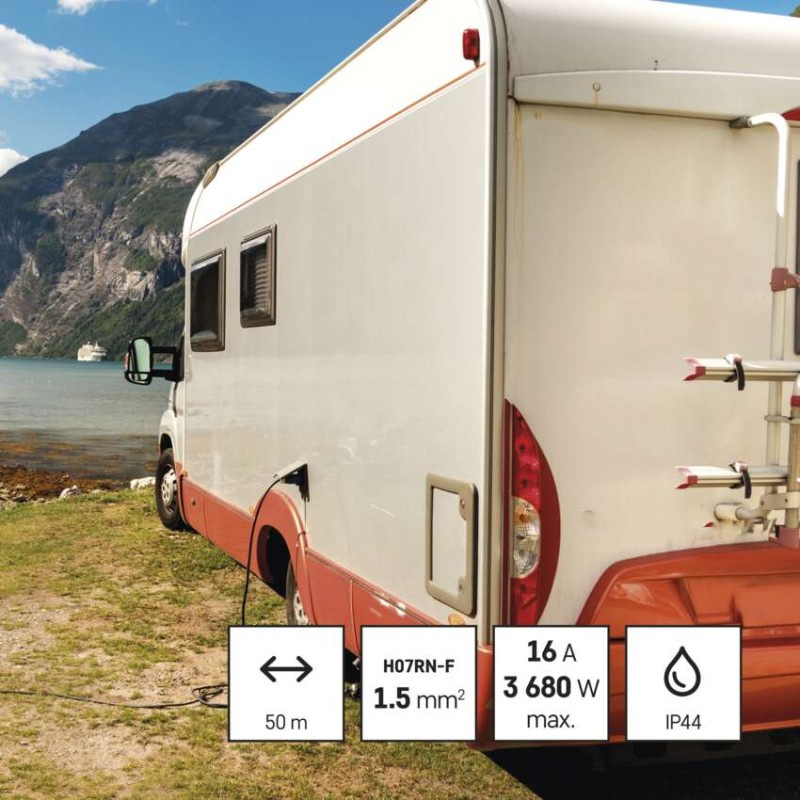 Vonkajší predlžovací kábel na bubne 50 m / 4 zás. / čierny / guma-neoprén / 230V / 1,5 mm2 3