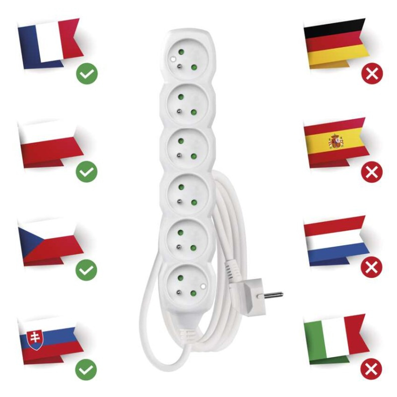 Predlžovací kábel 3 m / 6 zásuviek / biely / PVC / 1,5 mm2 1