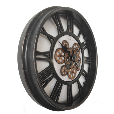 Nástenné hodiny, čierny plast, sklenený kryt, pohyblivé ozubené kolesá, rímsky ciferník, ø: 508 mm, 1