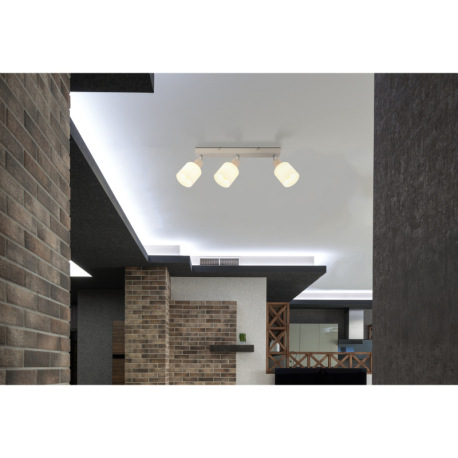 Stropné svietidlo, kov, piesková matná, kov chrómovaný, sklo biele, DxŠxV: 410x80x185mm, bez žiarovi 8