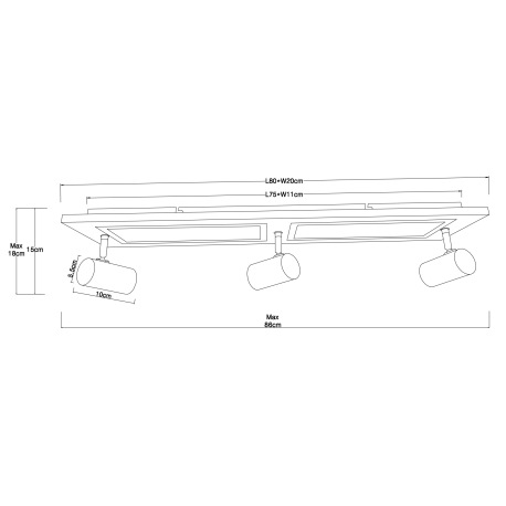 Stropné svietidlo kov čierny, MDF, imitácia tmavého dreva, plast biely, prepínanie funkcií nástenným 11