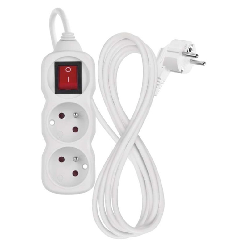 Predlžovací kábel 2 m / 2 zásuvky / s vypínačom / biely / PVC / 1 mm2 1