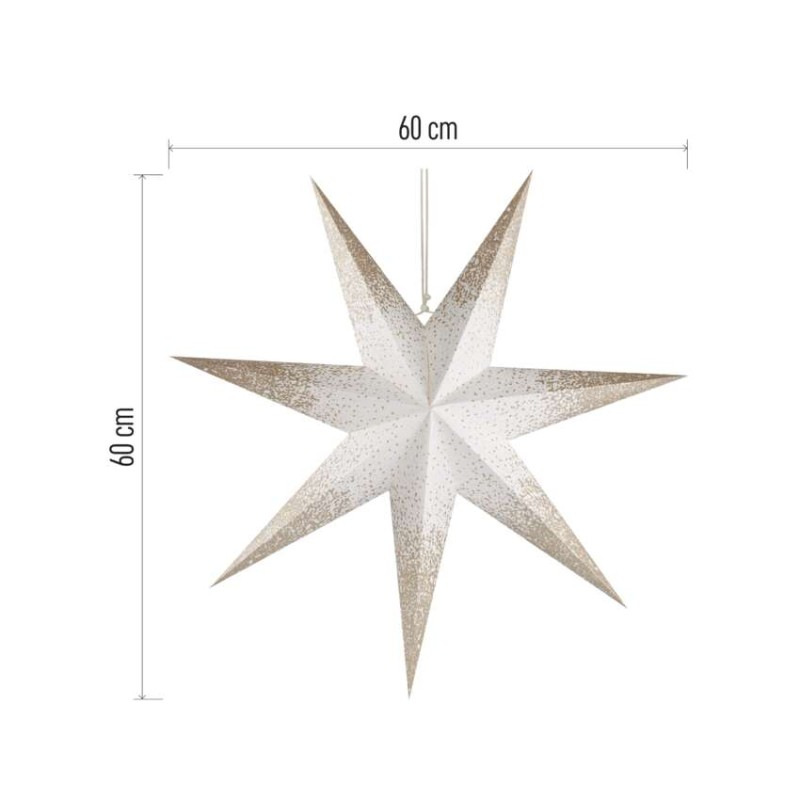 LED hviezda papierová závesná so zlatými trblietkami na okrajoch, biela, 60 cm, vnútorná 1