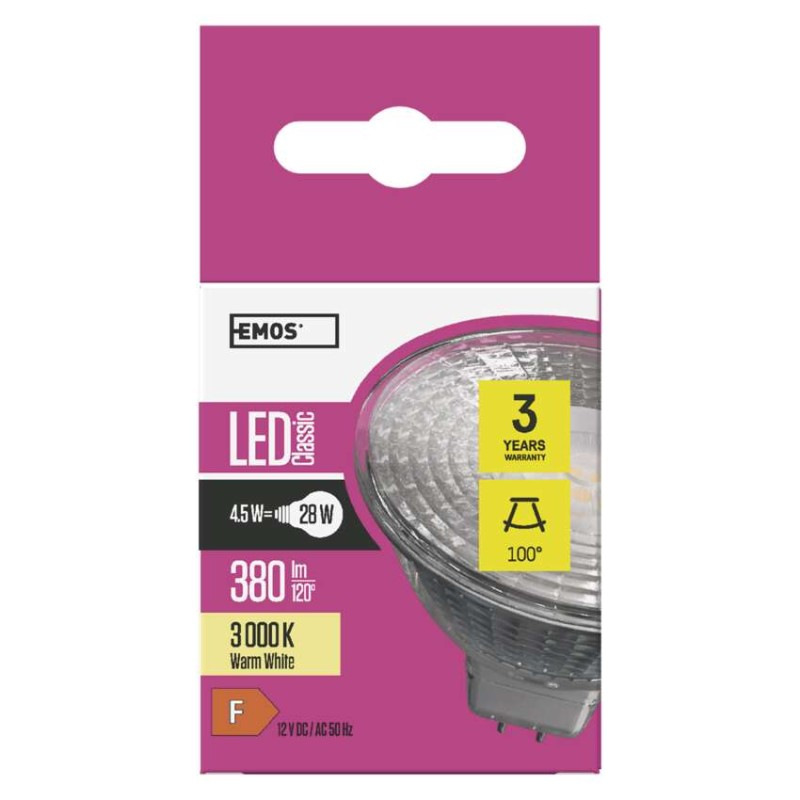LED žiarovka Classic MR16 / GU5,3 / 4,5 W (28 W) / 380 lm / teplá biela 5