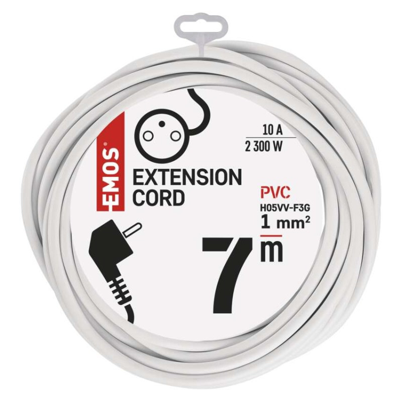 Predlžovací kábel 7 m / 1 zásuvka / biely / PVC / 1 mm2 1