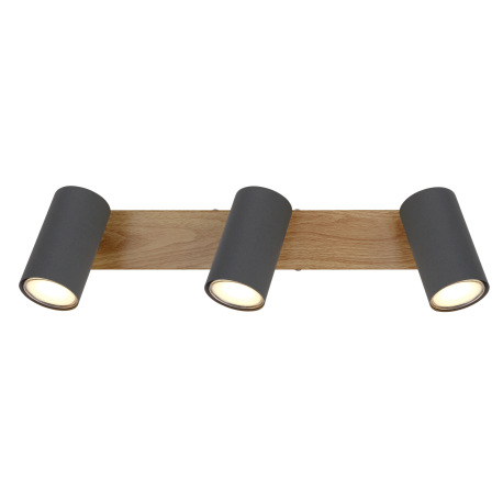 Stropné svietidlo, kov grafit/čierny/vzhľad dreva, DxŠxV:410x60x120mm, bez žiaroviek 3x GU10, max. 3 4