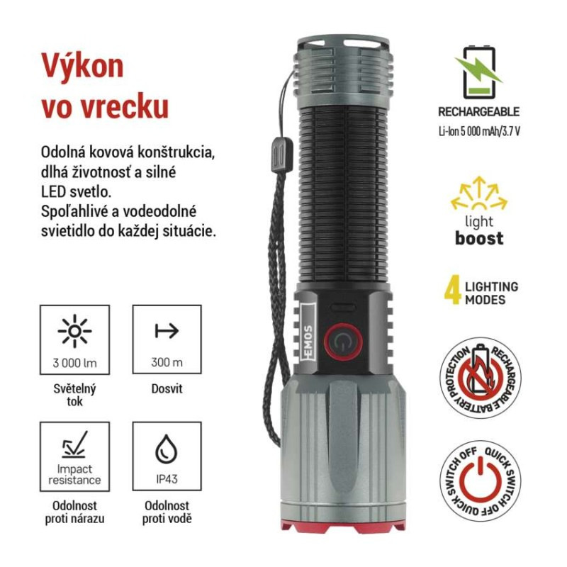 LED nabíjacie kovové svietidlo 3000 lm, 5000 mAh 1