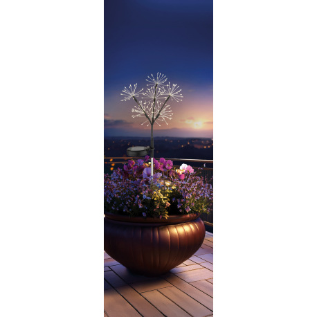 Solárne svietidlo z nehrdzavejúcej ocele, plast čierny matný, plast číry, posuvný vypínač, batéria s 1