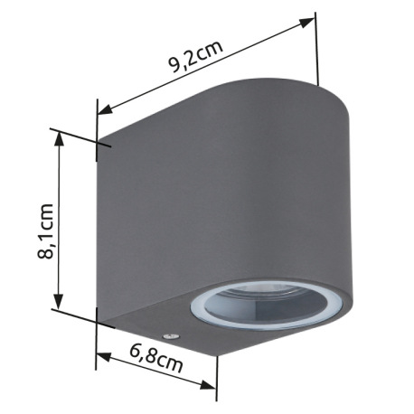 Vonkajšie svietidlo, hliník antracit, sklo priehľadné, svieti smerom dole, IP44, ŠxV:70x80, H:90, be 5