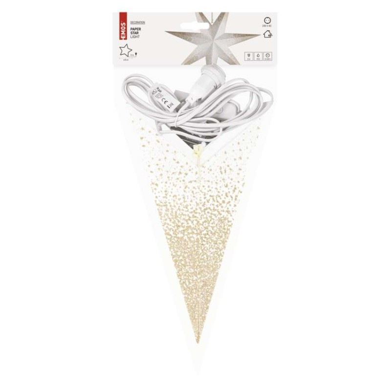 LED hviezda papierová závesná so zlatými trblietkami na okrajoch, biela, 60 cm, vnútorná 4