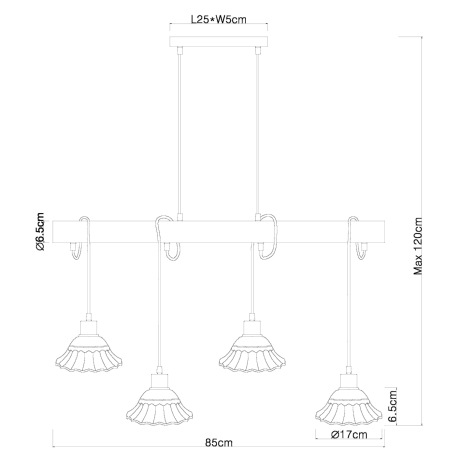 Závesné svietidlo, kov biely a čierny, drevo biele, keramika biela a čierna, DxŠxV: 850x170x1200, be 13
