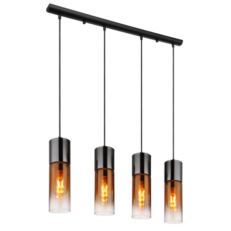 Závesné svietidlo, kov čierny, sklo medenej farby, priehľadné, kov čierny chróm, textilný kábel čier
