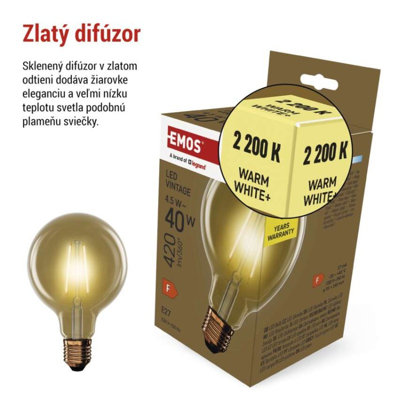 LED žiarovka Vintage G95 / E27 / 4,5 W (40 W) / 420 lm / Teplá biela 2