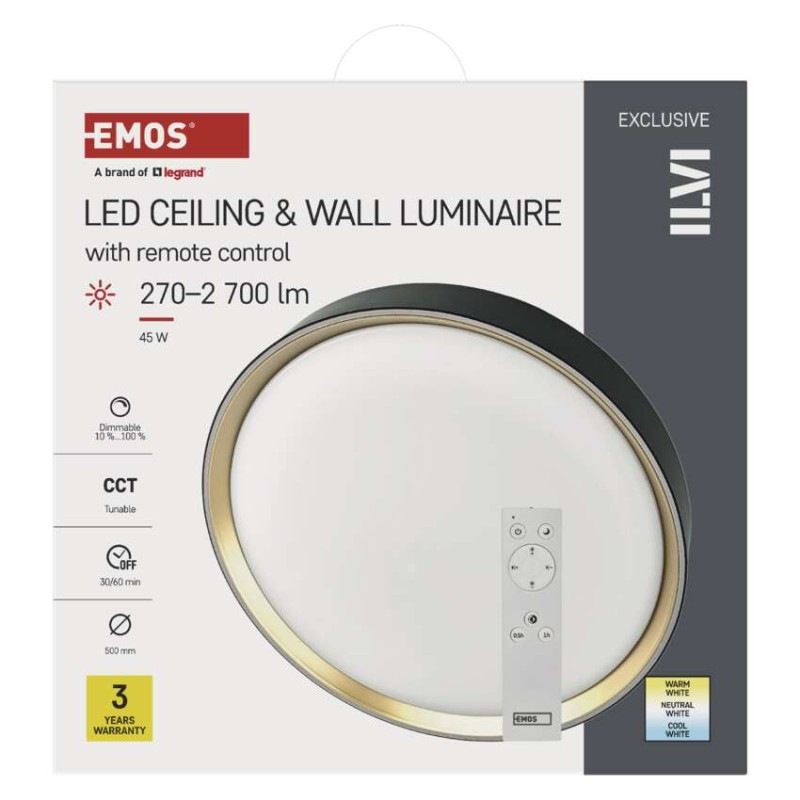 LED nástenné svietidlo ILVI, kruhové 45 W, stmievanie + CCT, čierna + šampanská 11