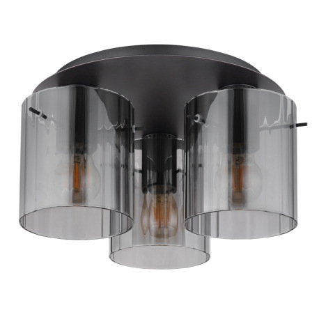 Stropné svietidlo, tmavosivý kov, dymové sklo, sklá s drážkami, ø: 370mm, V: 200mm, bez žiaroviek 3x 5
