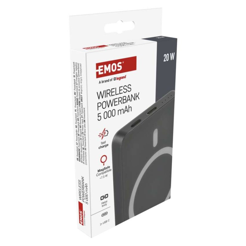 Power bank EMOS WI 522, 5 000 mAh, 20 W+Wireless, šedá 14