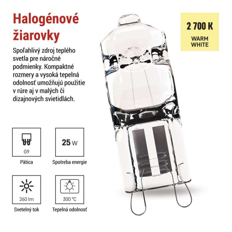 Halogénová žiarovka JC 25W G9 teplá biela 1