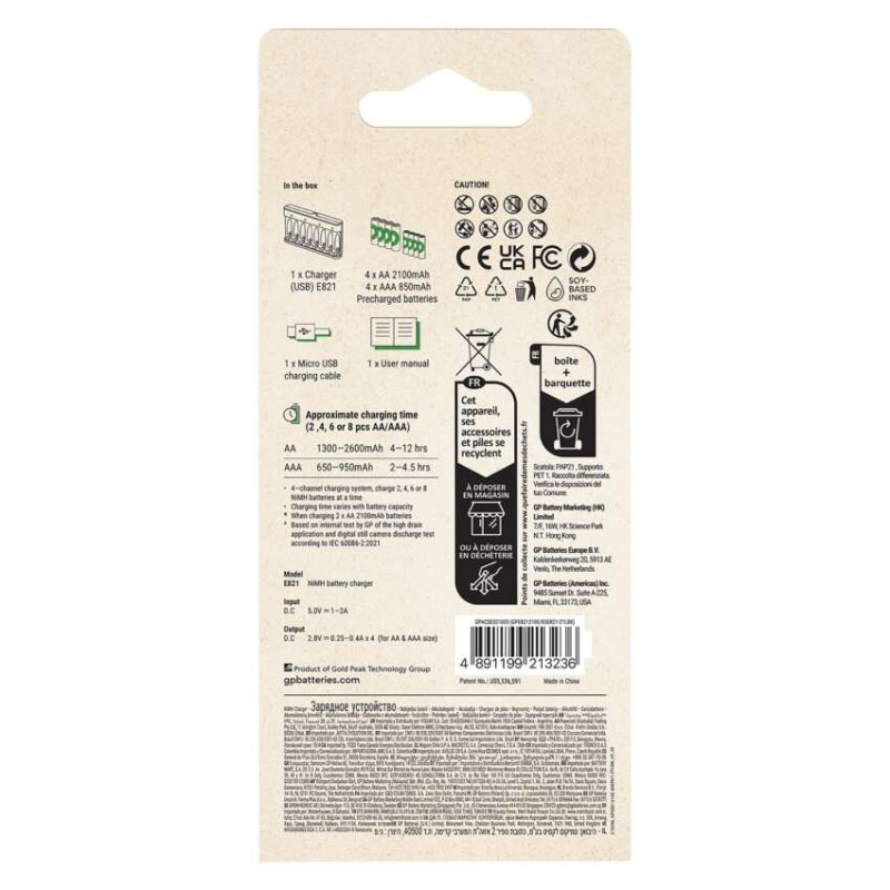 GP nabíjačka batérií Eco E821 + 4× AA 2100 + 4× AAA 850 8