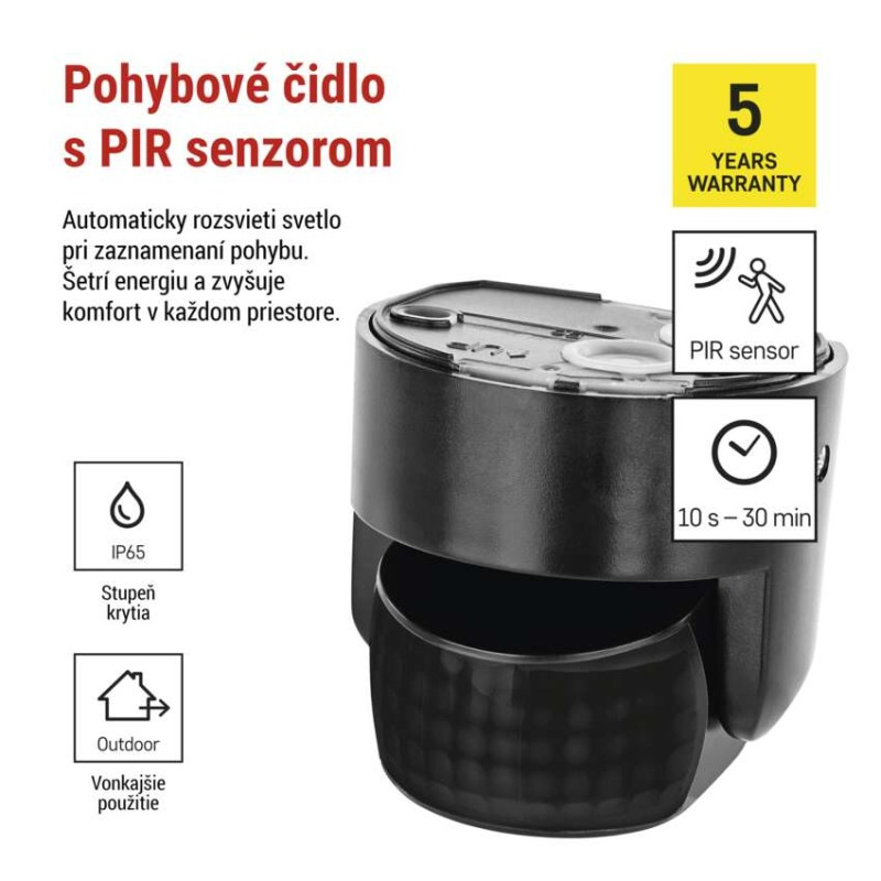 PIR senzor (pohybové čidlo) IP65 1200W, čierna 1