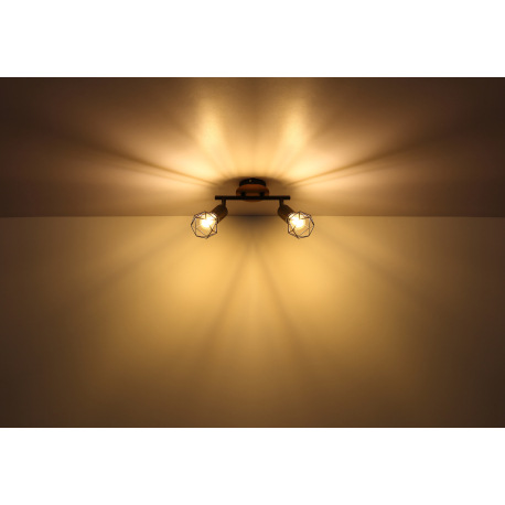 Stropné svietidlo, kov čierny, drevo, kov čierny, nastaviteľné, DxŠxV:600x100x215, bez žiaroviek 4xE 20