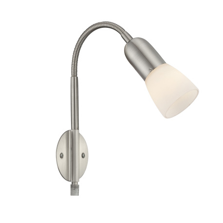 Nástenné svietidlo, nikel matný, biele sklo, vrátane transparentného kábel 1,5m, flexi, vypínač, 290