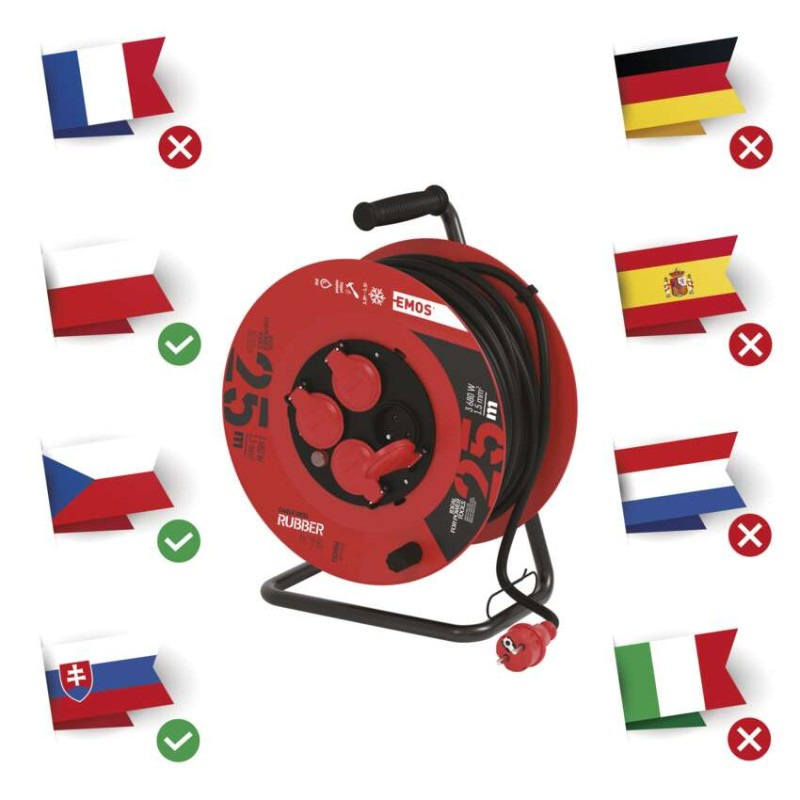 Vonkajší predlžovací kábel na bubne 25 m / 4 zásuvky / čierny / guma / 230 V / 1,5 mm2 2