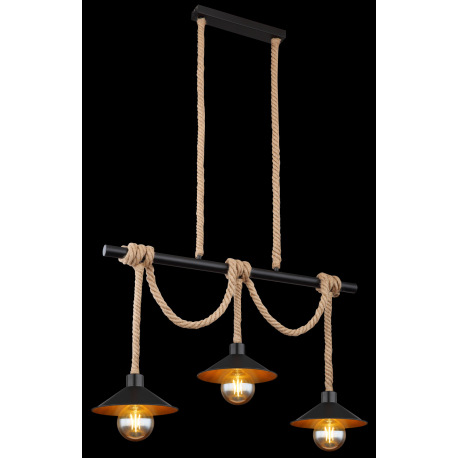 Závesné svietidlo, kov čierny a zlatý, lano, DxŠxV:825x220x1200mm, bez žiaroviek 3x E27, max. 60W 23 2