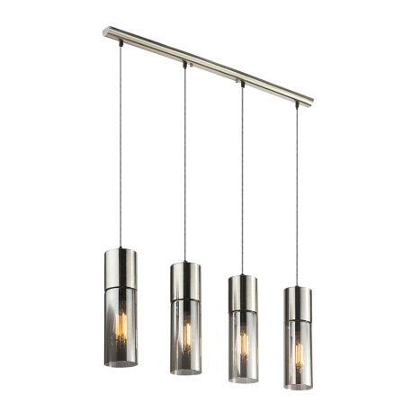 Závesné svietidlo, kov nikel matný, sklo dymové, čiernobiely textilný kábel, DxŠxV:800x90x1560, bez