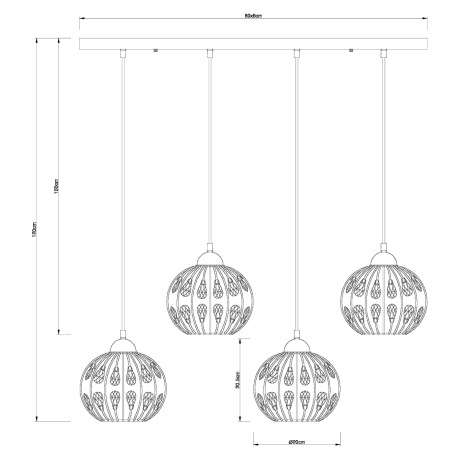 Závesné svietidlo, kov čierny matný, krištále K9 jantárové, textilný kábel čierny, DxŠxV: 800x200x12 14