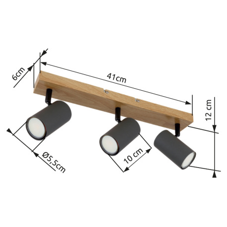 Stropné svietidlo, kov grafit/čierny/vzhľad dreva, DxŠxV:410x60x120mm, bez žiaroviek 3x GU10, max. 3 10