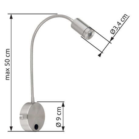 Nástenné svietidlo, kov nikel, plast čierny, Flexo, vypínač, ŠxV:90x500, H:400 vrátane 1xLED 3W 230V 5