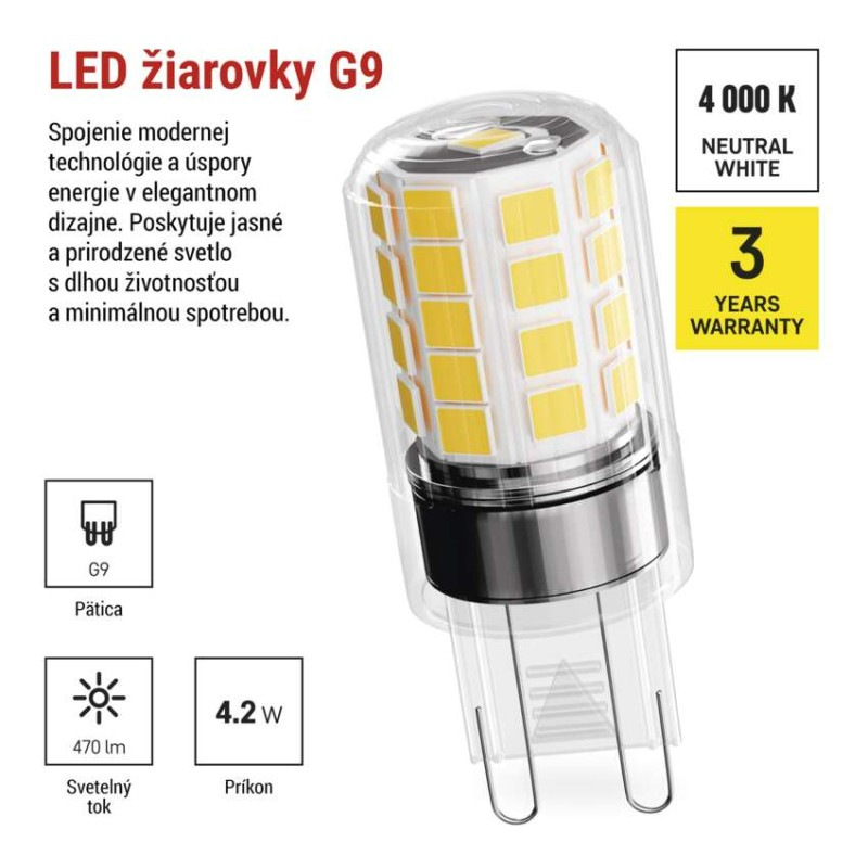 LED žiarovka Classic JC / G9 / 4,2 W (40 W) / 470 lm / Neutrálna biela / 2 ks 1