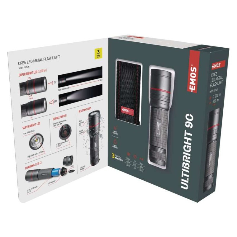 CREE LED nabíjacie kovové svietidlo Ultibright 90, 1200lm 12